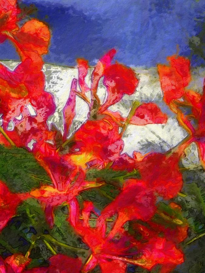 V Textured Flamboyant Flowers - Vertical Painting by Lyn Voytershark