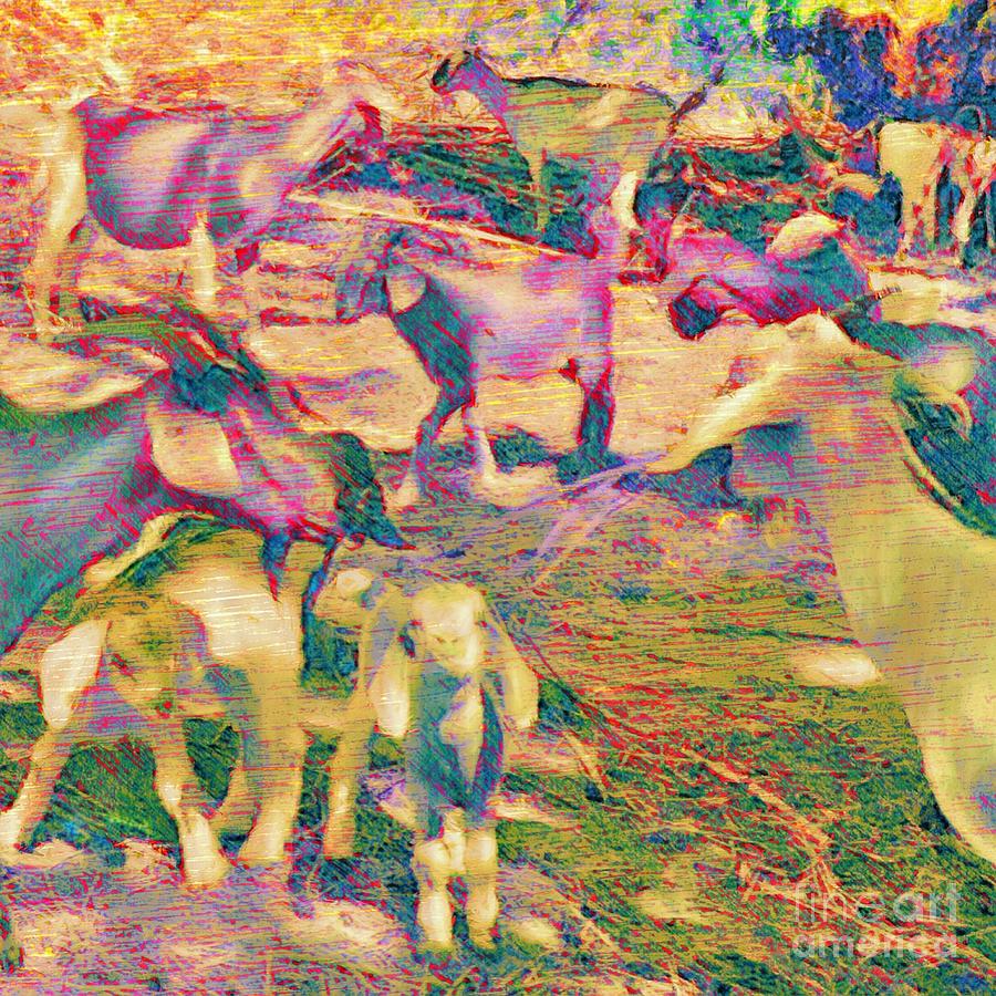 S Textured Goat Herd in Lilac - Square  Painting by Lyn Voytershark