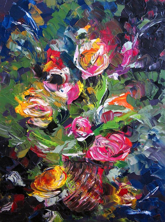 Textured Roses Painting Painting by Mario Perez