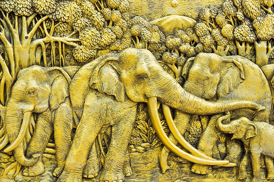 Elephant Photograph - Thai carves by Prakorb Srirattanawadee