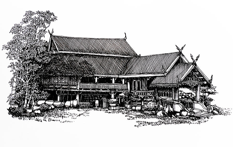 Architecture Drawing - Thai house Sketch by Thanes