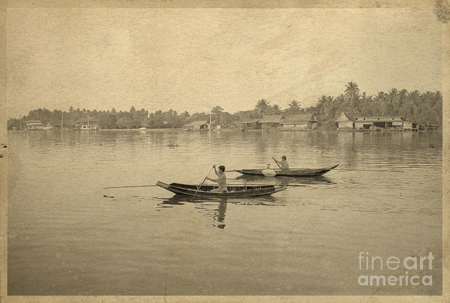 Vintage Photograph - Thai river life by Setsiri Silapasuwanchai