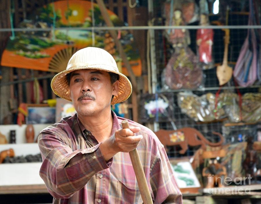 Hat Digital Art - Thai sales person in floating market  by Bobby Mandal