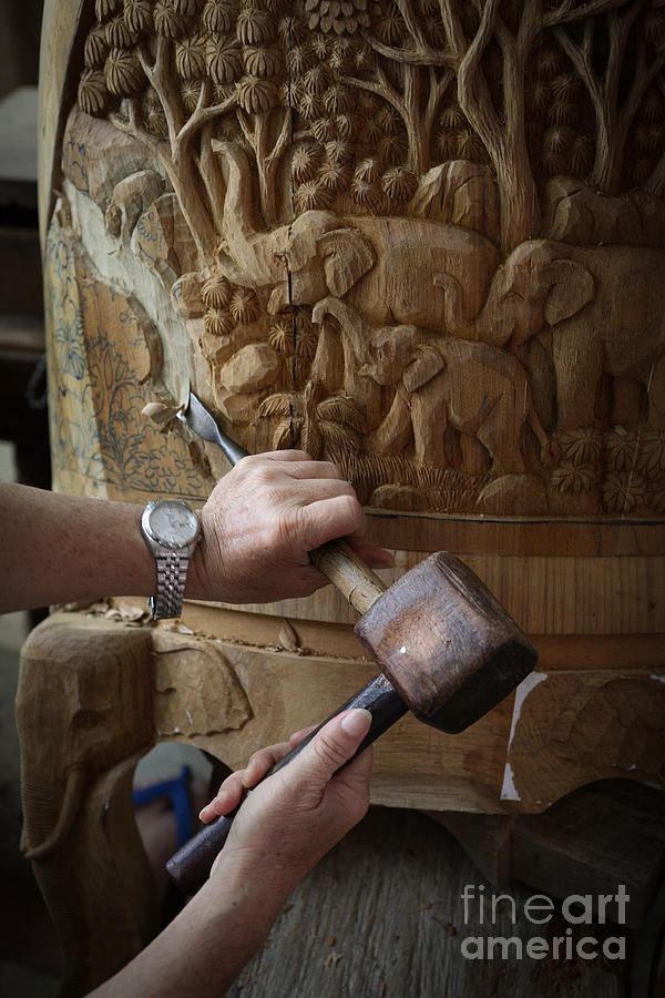 Elephant Photograph - Thai Woodworker by Inge Johnsson