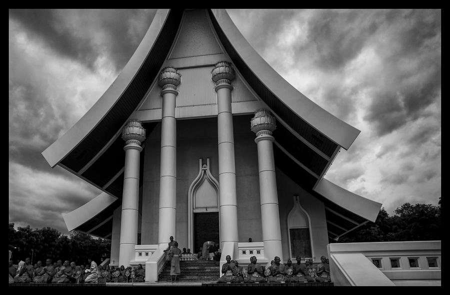Black And White Photograph - Thailand Buddhist Prayers 5 by David Longstreath