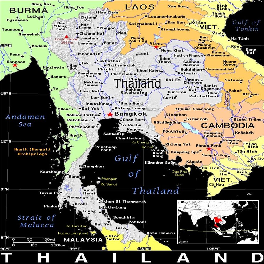 Thailand Exotic Map Mixed Media by Florene Welebny