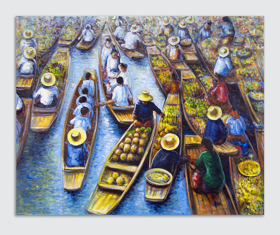 Floating Market Painting by Sonjaid Pixels