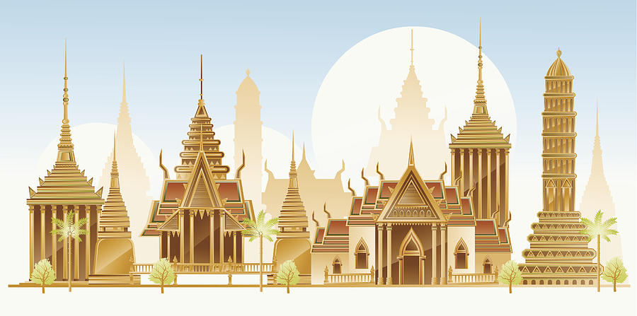 Thailand traditional architecture Drawing by Visualgo
