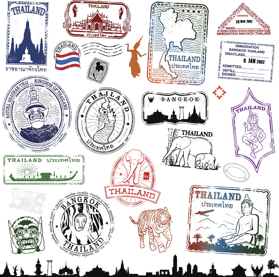 Thailand Travel Stamps Drawing by Albertc111
