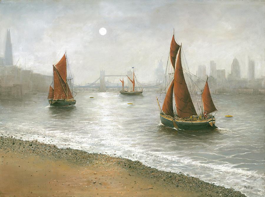 London Painting - Thames Barges by Tower Bridge London by Eric Bellis