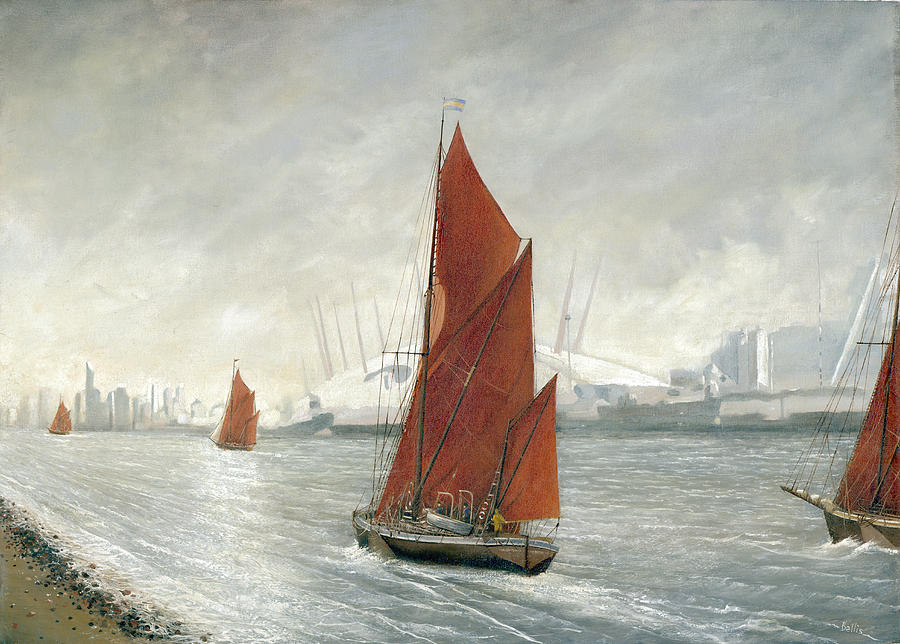 London Painting - Thames Barges Passing the 02 Arena London by Eric Bellis