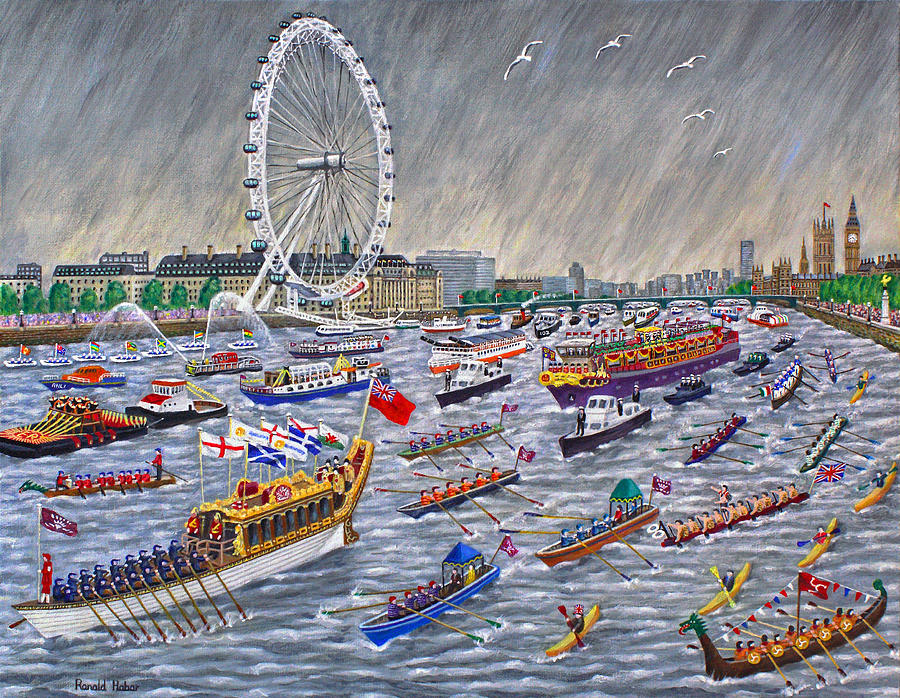 London Eye Painting - Thames Diamond Jubilee Pageant  by Ronald Haber
