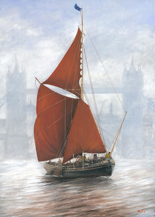 London Painting - Thames Sailing Barge by Tower Bridge London by Eric Bellis