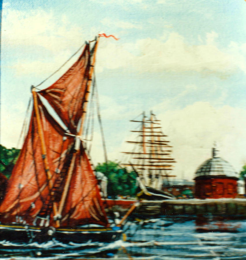 Thames Sailing Barge Passing Greenwich and Cutty Sark  Painting by Mackenzie Moulton