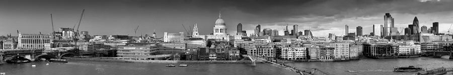 Thames with St Pauls panorama black and white version Photograph by Gary Eason