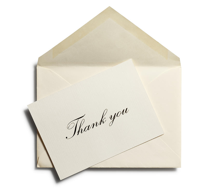 Thank you note against an open envelope isolated Photograph by Sd619