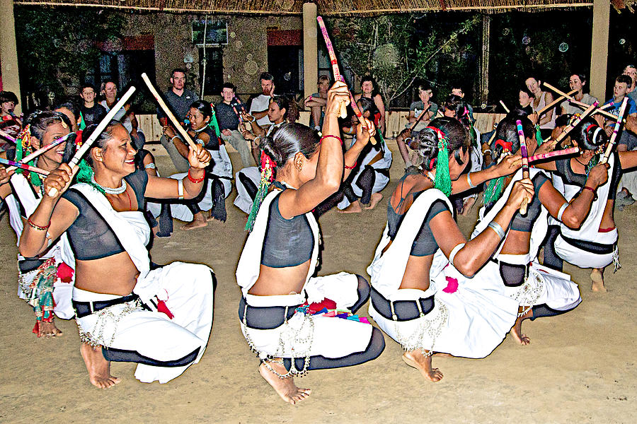 Tharu Women Doing Tharu Stick Dance In Chitwan National Park In Nepal