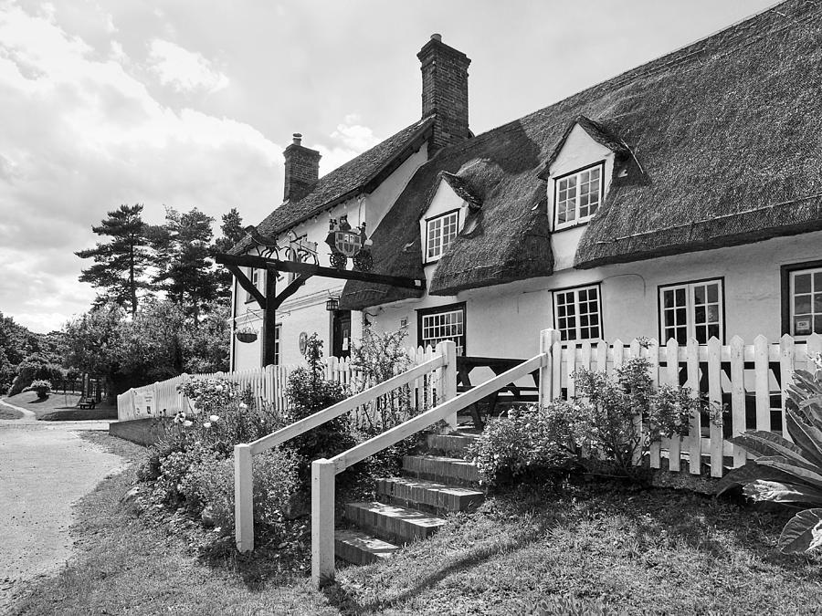 Thatched Inn - Coach and Horses BW Photograph by Gill Billington