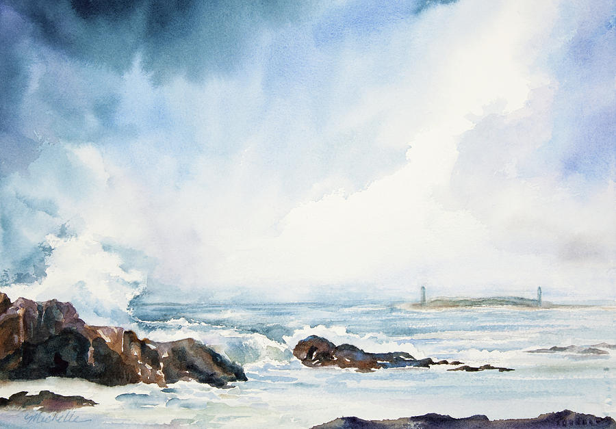 Lighthouse Painting - Thatcher Island Lights Rockport Massachusetts Watercolor Painting by Michelle Constantine