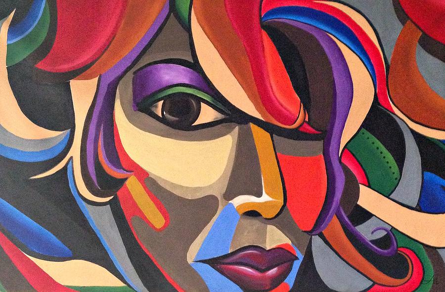 Colorful Abstract Woman Face Art, Acrylic Painting, 3D