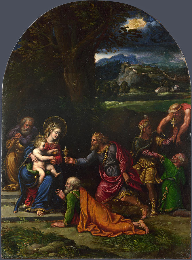 The Adoration of the Kings Painting by Girolamo da Carpi
