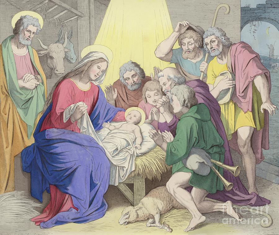 Jesus Christ Painting - The Adoration of the Shepherds by German School
