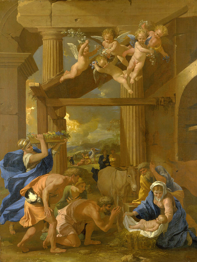 Nicolas Poussin Painting - The Adoration of the Shepherds by Nicolas Poussin