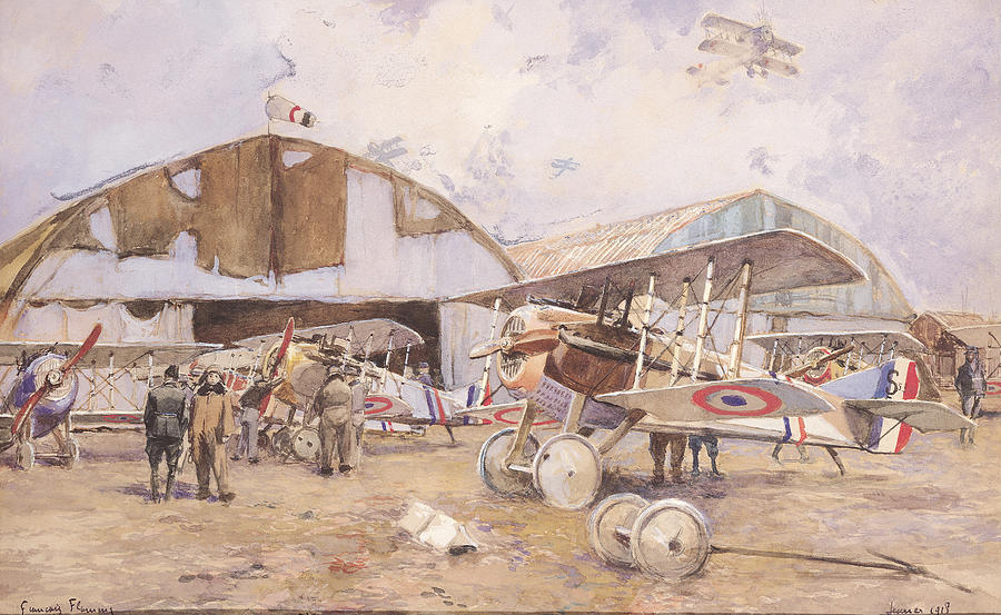 Plane Photograph - The Airfield, 1918 Wc On Paper by Francois Flameng