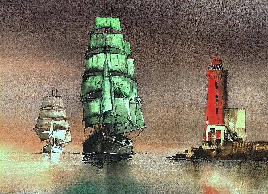 The Alex at the Poolbeg Lighthouse Painting by Val Byrne