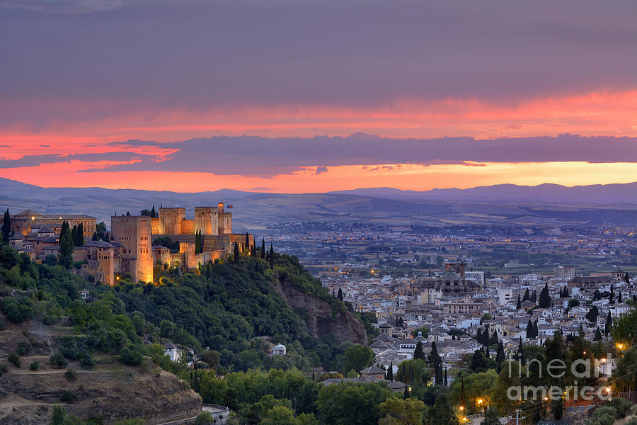 The alhambra and Granada city at sunset Photograph by Guido Montanes Castillo
