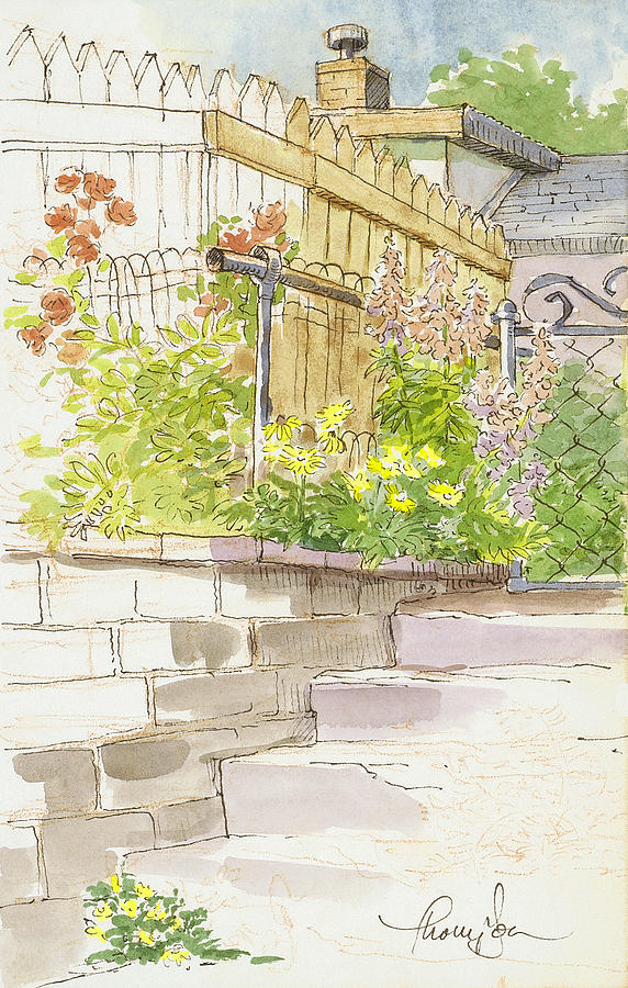 Cottage Drawing - The Alley Stairway by Tracie Thompson