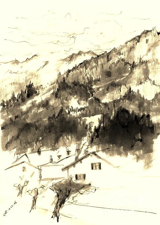 The Alps Drawing by Karina Plachetka