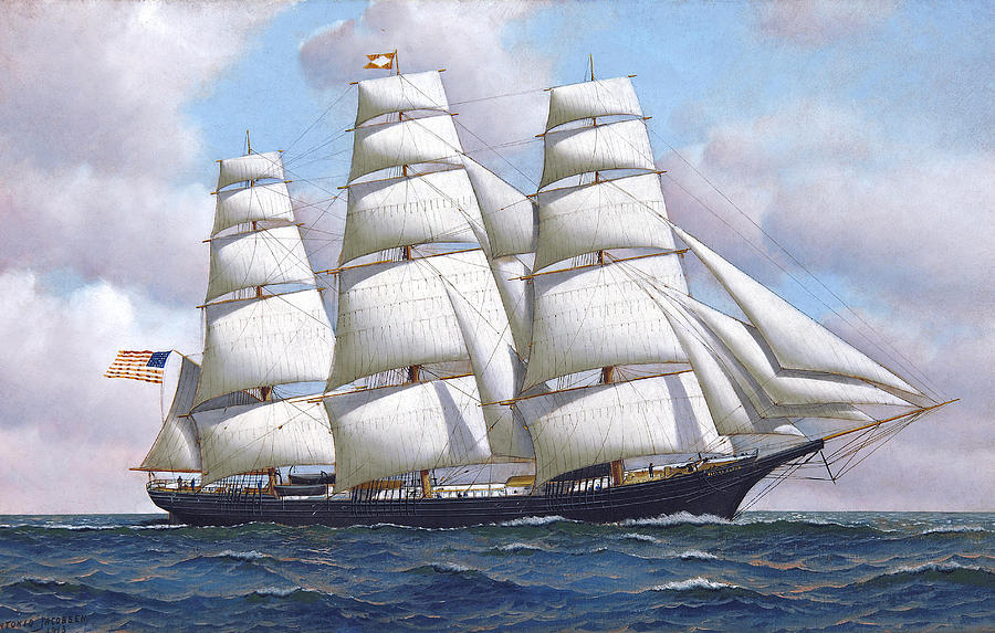 Landscape Painting - The American clipper ship Flying Cloud at sea under full sail by Antonio Jacobsen