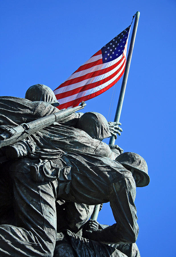 Flag Photograph - The American Flag Atop Mount Suribachi -- The Iwo Jima Memorial by Cora Wandel