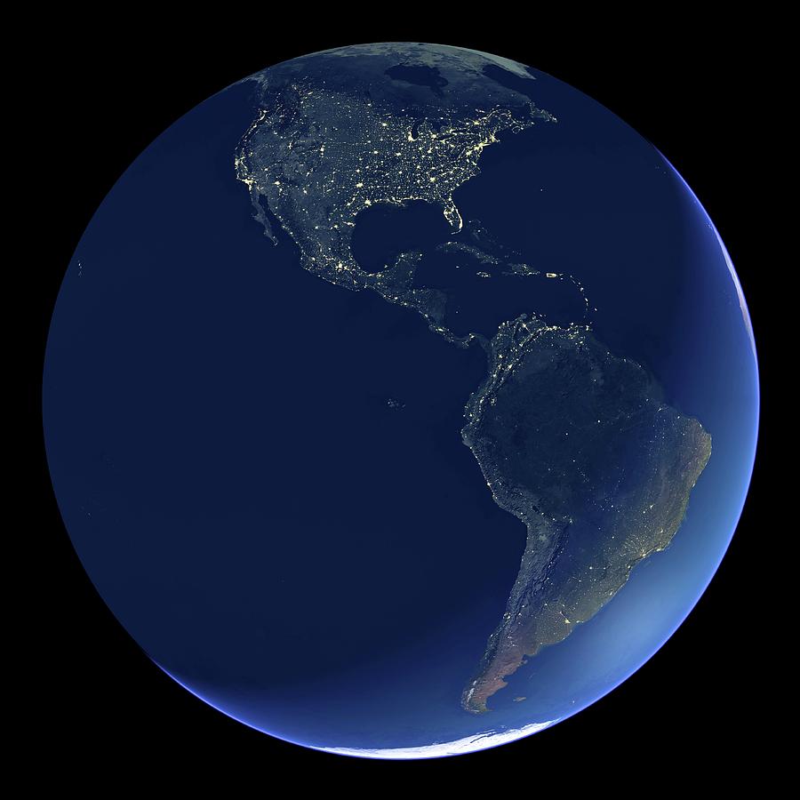 The Americas At Night Photograph by Planetary Visions Ltd/science Photo Library