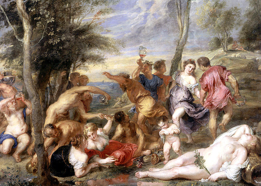 Titian Painting - The Andrians a free copy after Titian by Peter Paul Rubens