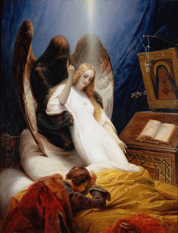 Bed Painting - The Angel of Death by Horace Vernet