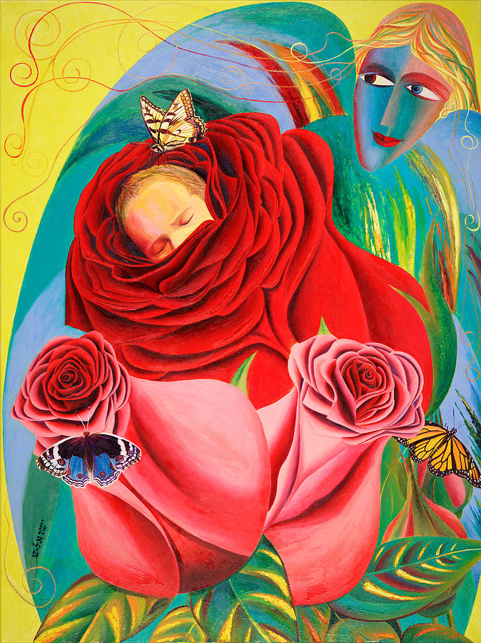 Rose Painting - The Angel of Roses by Israel Tsvaygenbaum