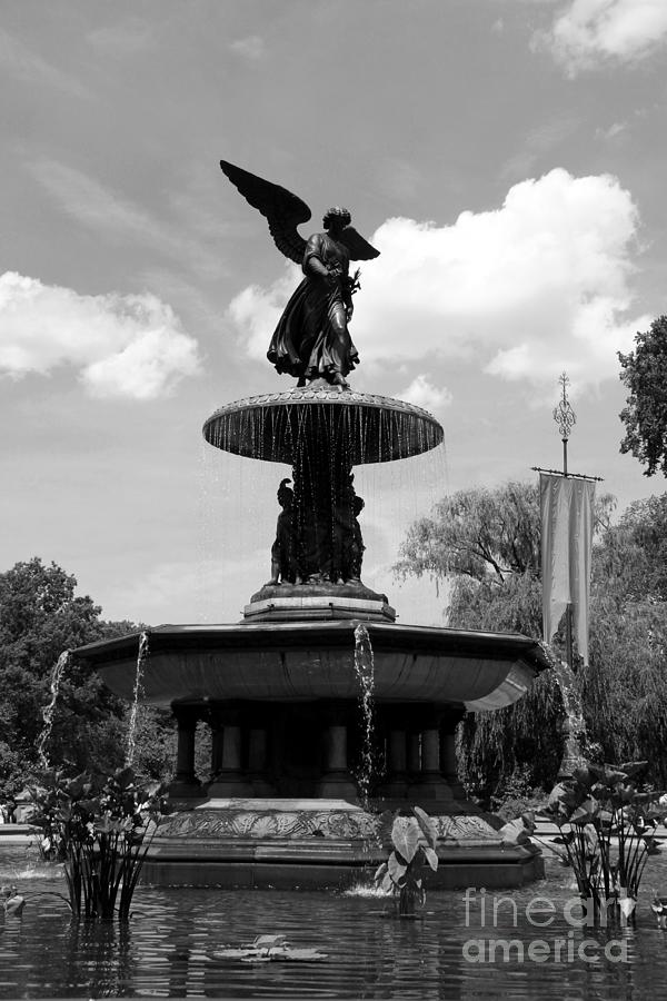 Central Park Photograph - The Angel Of Waters B W - Central Park  NYC by Christiane Schulze Art And Photography