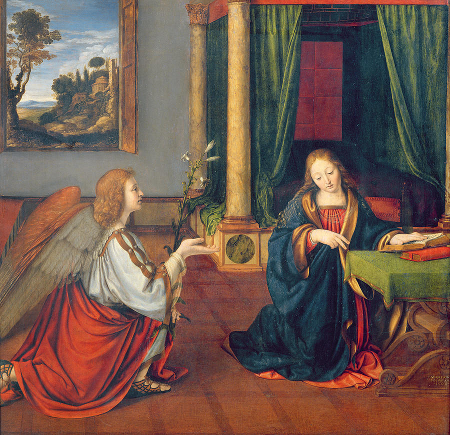 Madonna Photograph - The Annunciation, 1506 Oil On Panel by Andrea Solario