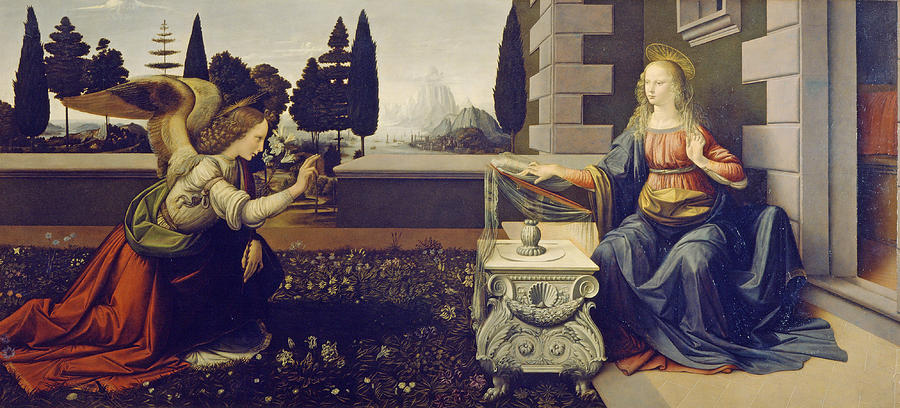 Leonardo Da Vinci Painting - The Annunciation by Leonardo da Vinci