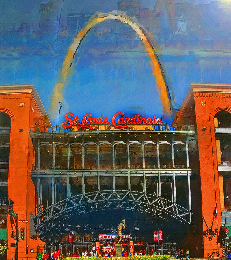 St. Louis Cardinals Painting - The Arch and Busch Stadium by John Farr