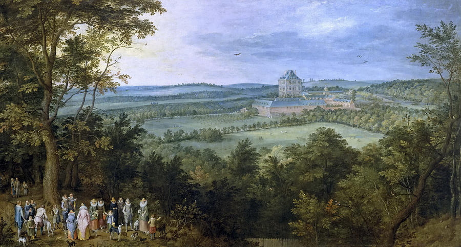 The Archdukes and Company before Mariemont Castle Painting by Jan Brueghel the Elder