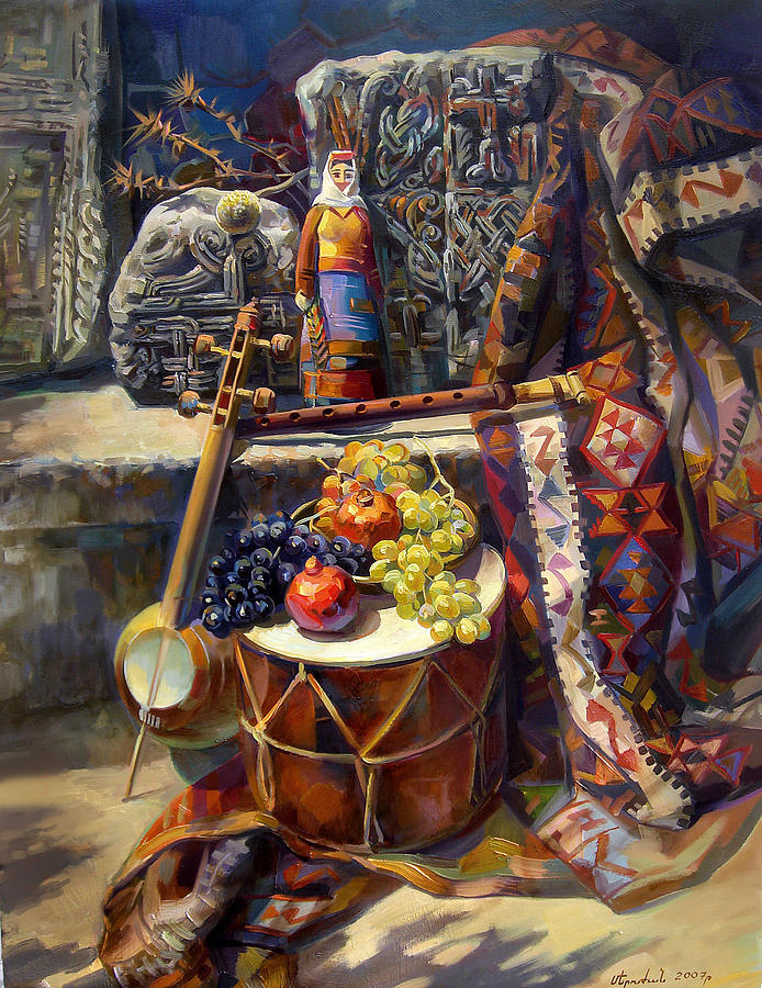 The Armenian still-life with a armenian doll Painting by Meruzhan Khachatryan