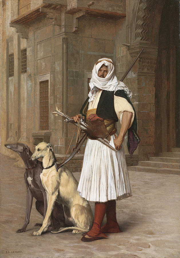 The Arnaut with two Whippets Painting by Jean-Leon Gerome