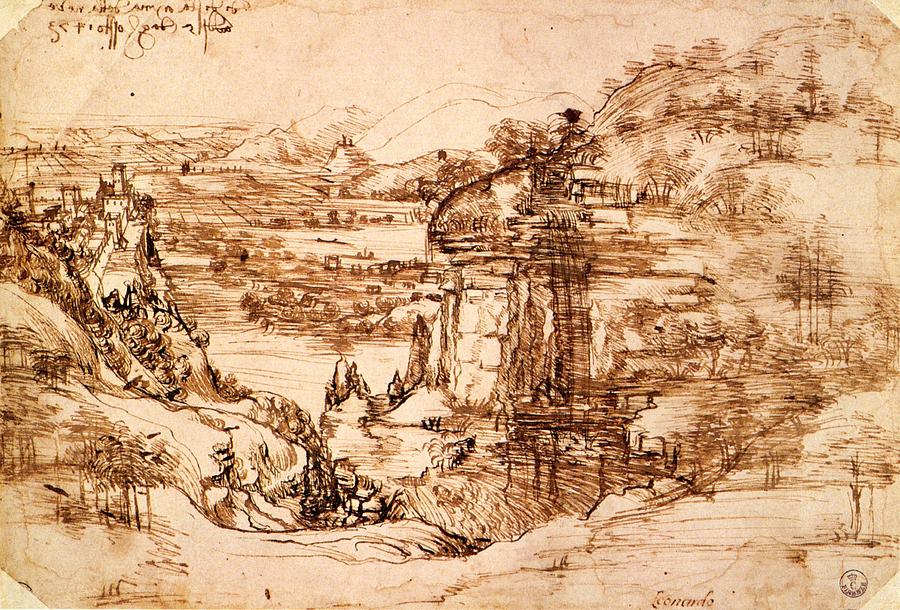 Leonardo Da Vinci Painting - The Arno Dale near Florence by Leonardo da Vinci