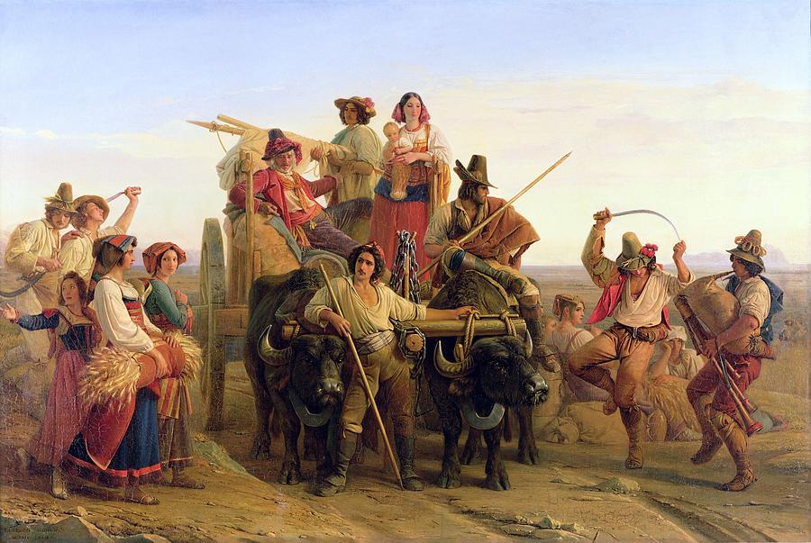 Oxen Photograph - The Arrival Of The Harvesters In The Pontine Marshes, 1830 Oil On Canvas by Louis Leopold Robert Oxen Photograph - The Arrival Of The Harvesters In The Pontine Marshes, 1830 Oil On Canvas by Louis Leopold Robert
