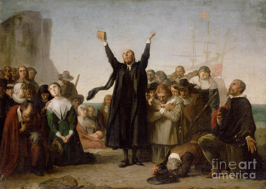 Thanksgiving Painting - The Arrival of the Pilgrim Fathers by Antonio Gisbert