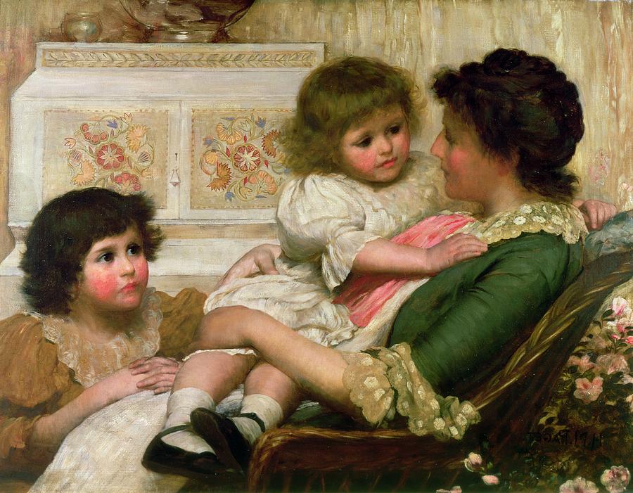 The Artists Wife And Her Two Daughters Painting by Henry Marriott Paget ...