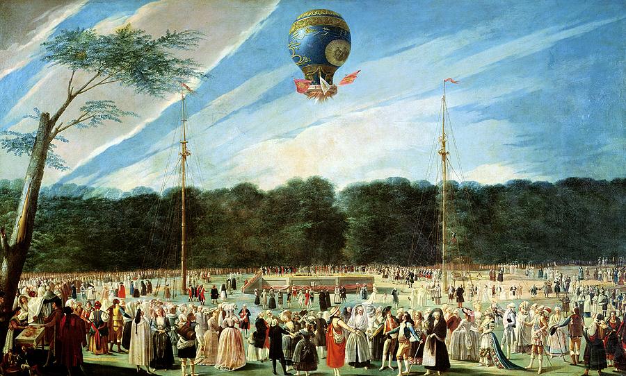 Crowd Photograph - The Ascent Of The Montgolfier Balloon At Aranjuez, C.1764 Oil On Canvas by Antonio Carnicero